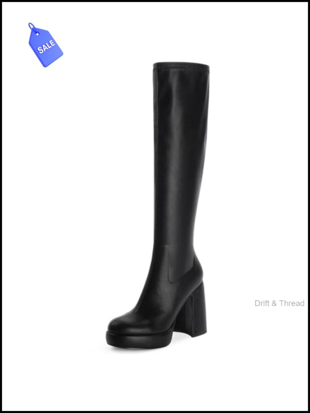 Platform Knee High Boots Chunky Heel Rounded Toe Side Zipper Tall Faux Leather